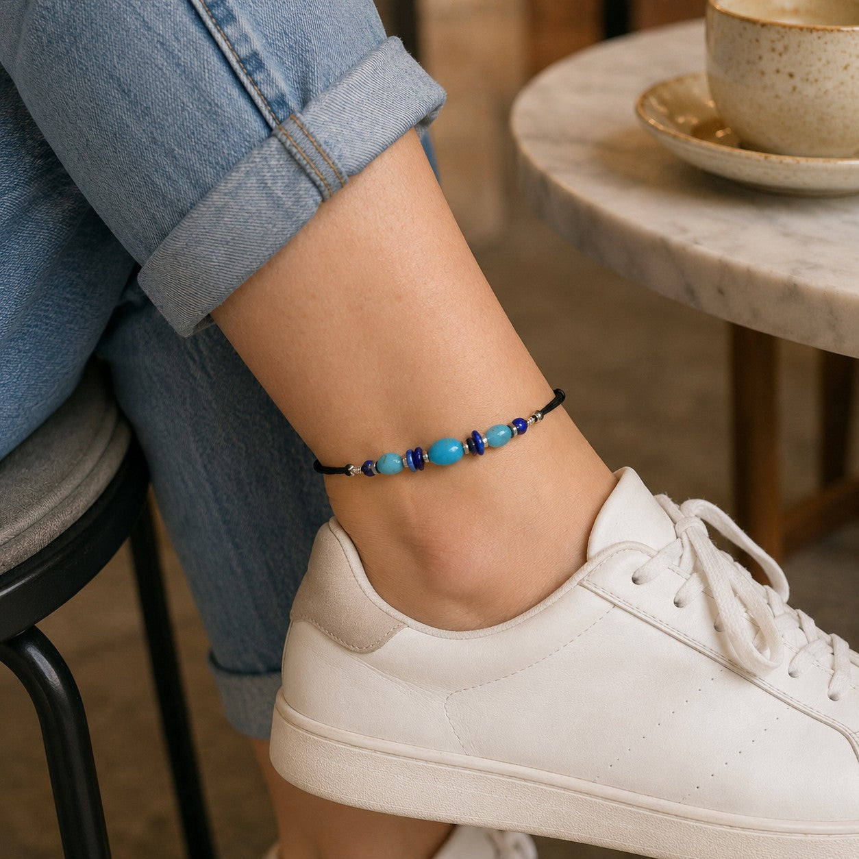 Turquoise Lapis Lazuli Anklet - gift packaging