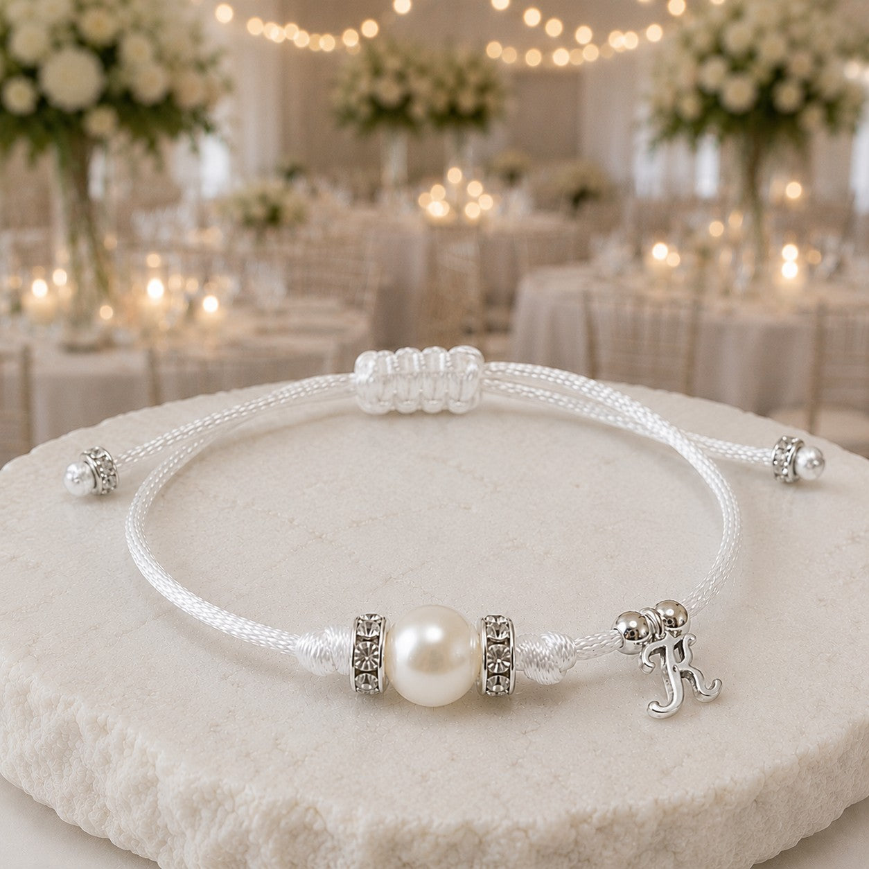 Single Pearl Bracelet with Initial - close-up